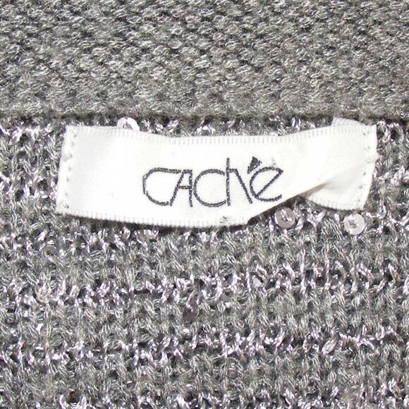 CACHE Sweater, S, Gray, Sequins, Asym hem, Long Raglan sleeves, Lightweight - Picture 10 of 10
